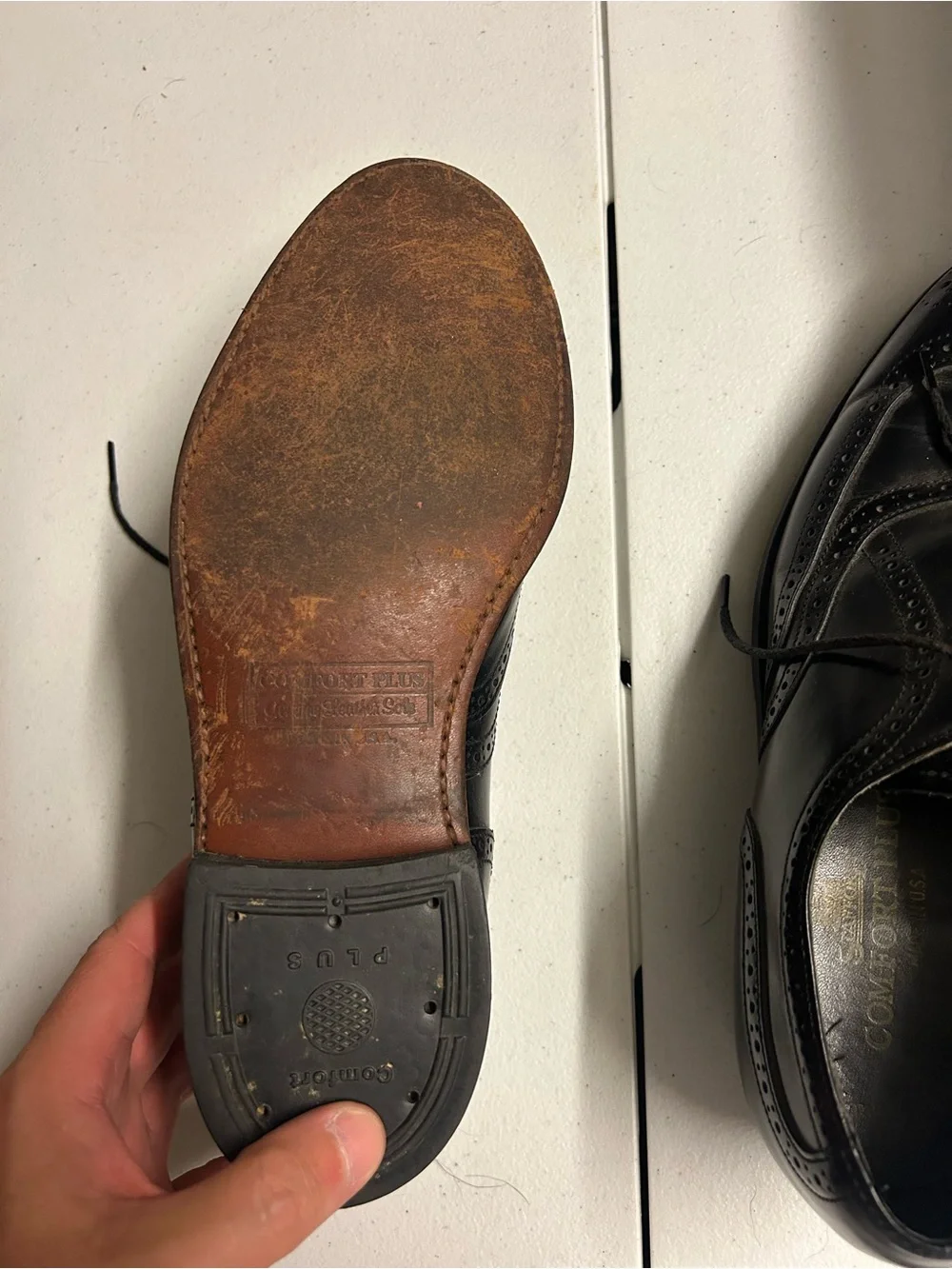 Stafford Black Leather Wingtip Derby Oxfords